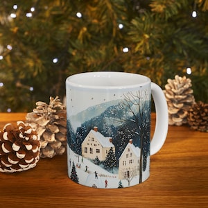 Winter Wonderland Ceramic Mug, Cozy Gift, Holiday Coffee Cup, Christmas Decor, Snowy Scene Mug, Seasonal Kitchenware