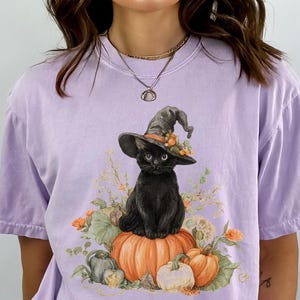 Black Cat Pumpkin T-Shirt, Pumpkin Patch Outfit, Cute Fall Apparel, Cat Lover Gift, Witchy Cat Shirt, Spooky Szn, Halloween Pet Lover Gifts
