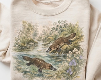 Vintage 90s Platypus Sweatshirt, Australian Animal Crewneck, Cottagecore Nature Pullover, Wildlife Lover Gift, Cozy Cotton Aesthetic Top