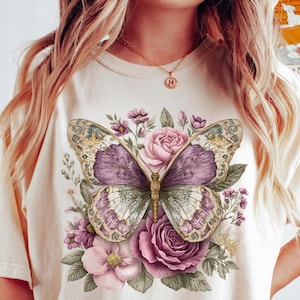 Cottagecore Butterfly T-Shirt, Bohemian Aesthetic Attire, Cute Boho Top, Gift For Her, Nature Lover Tshirt, Womens Clothing, Moth Shirt