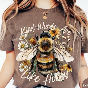 Comfort Colors® Kind Words Religious T-Shirt, Proverbs 16:24 Christian Graphic Tee, Inspirational Faith Scripture, Floral Bumblebee Outfit