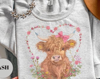 Sweatshirt hooglandkoe, sweatshirt met capuchon koe, boerenleven, cadeau hooglandkoe, schattig grafisch T-shirt, boerderij-T-shirt, westerse trui, cadeau voor haar