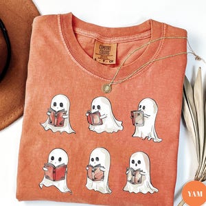 Retro Reading Ghosts T-Shirt, Comfort Colors® Tee, Cute Librarian Ghost, Halloween Teacher Shirt, Fun Bookish Shirt, Teacher Bookworm Gifts