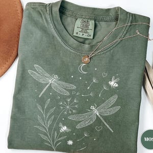 Comfort Colors® Dragonfly Nature Shirt, Flower Lover Gift, Womens Clothing, Gardening Tee, Cute Wildflowers Aesthetic, Dandelion Tee