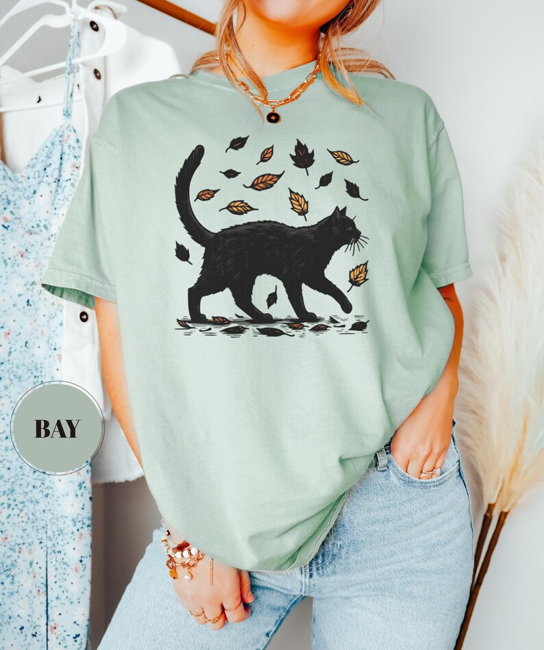 Black Cat Autumn Sweatshirt, Cat Graphic Tee, Gift For Cat Lovers, Cat Moms, Cozy Women Sweatshirt, Kitten Mom Sweater, Comfy Fall T-Shirt image 8