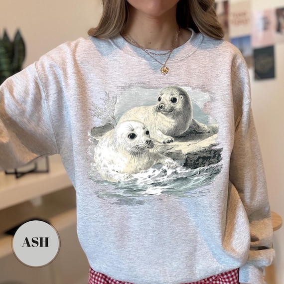 Vintage 90s Seals Sweatshirt, Gift For Seal Lovers, Cute Sea Dog, Relaxed Washed Adult Tee, Wildlife Nature Sweater, Retro Graphic Tshirt