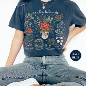 Winter Botanicals T-Shirt, Cottagecore Christmas Tee, Comfort Colors Holiday Plant Lover Gift, Floral Xmas Tshirt, Aesthetic Winter Present image 2