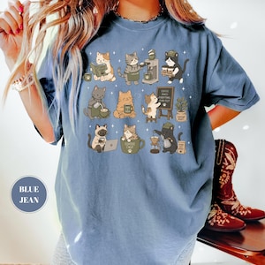Coffee Cats T-Shirt, Catpuccino Tshirt, Espresso Lover Gift, Kawaii Kitten Barista Tee, Cottagecore Caffeine Apparel, Cat Mom Latte Top image 11