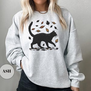 Black Cat Autumn Sweatshirt, Cat Graphic Tee, Gift For Cat Lovers, Cat Moms, Cozy Women Sweatshirt, Kitten Mom Sweater, Comfy Fall T-Shirt image 2