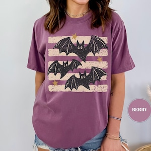 Vintage Bat Halloween T-Shirt, Retro Spooky Season Tee, Comfort Colors Fall Top, Boho Witchy Goth Apparel, Cute Oversized Cottagecore Gift image 14