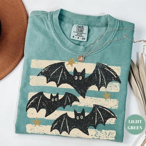 Vintage Bat Halloween T-Shirt, Retro Spooky Season Tee, Comfort Colors Fall Top, Boho Witchy Goth Apparel, Cute Oversized Cottagecore Gift image 3