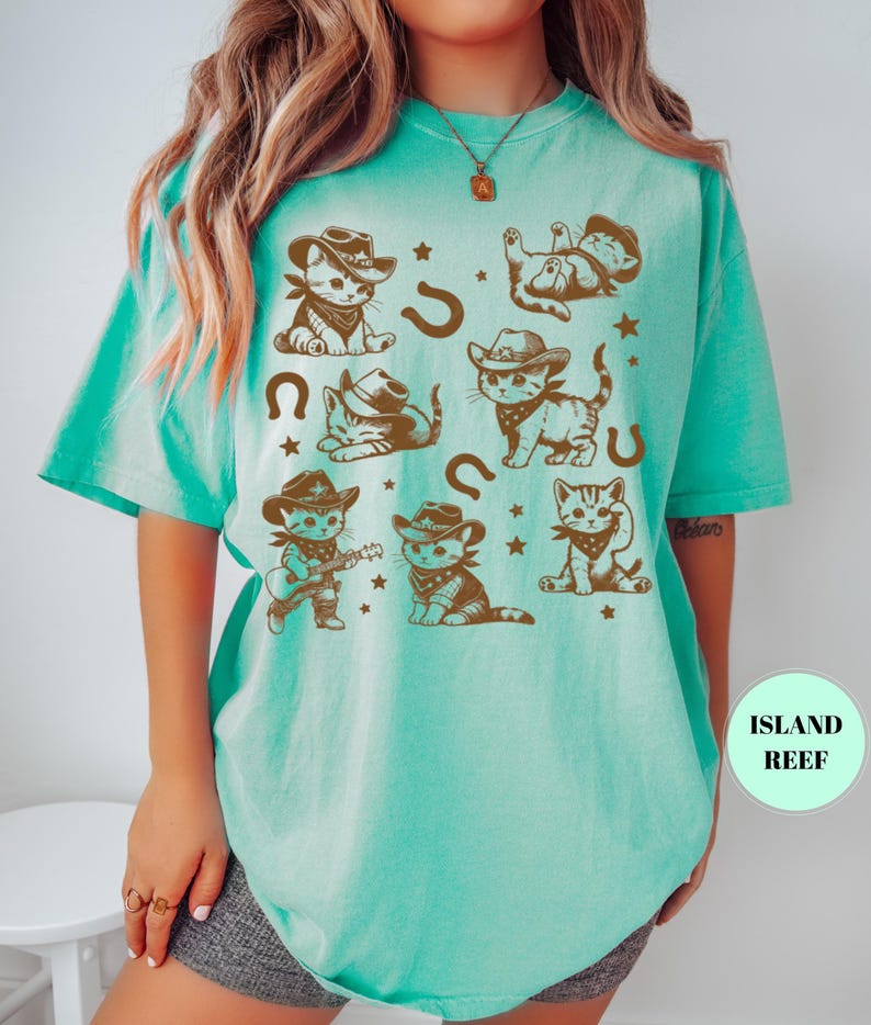Comfort Colors Cowboy Kittens T-Shirt, Funny Cat Shirt, Vintage Oversized Tee, Retro Western Shirt, Kitten Aesthetic Graphic Tshirt image 2