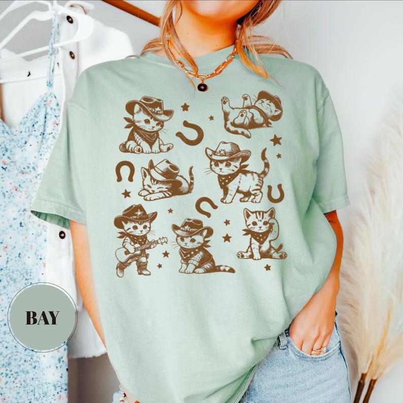 Comfort Colors Cowboy Kittens T-Shirt, Funny Cat Shirt, Vintage Oversized Tee, Retro Western Shirt, Kitten Aesthetic Graphic Tshirt image 3