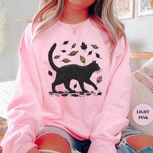 Black Cat Autumn Sweatshirt, Cat Graphic Tee, Gift For Cat Lovers, Cat Moms, Cozy Women Sweatshirt, Kitten Mom Sweater, Comfy Fall T-Shirt image 3