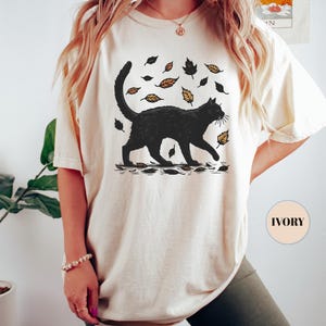 Black Cat Autumn Sweatshirt, Cat Graphic Tee, Gift For Cat Lovers, Cat Moms, Cozy Women Sweatshirt, Kitten Mom Sweater, Comfy Fall T-Shirt image 6
