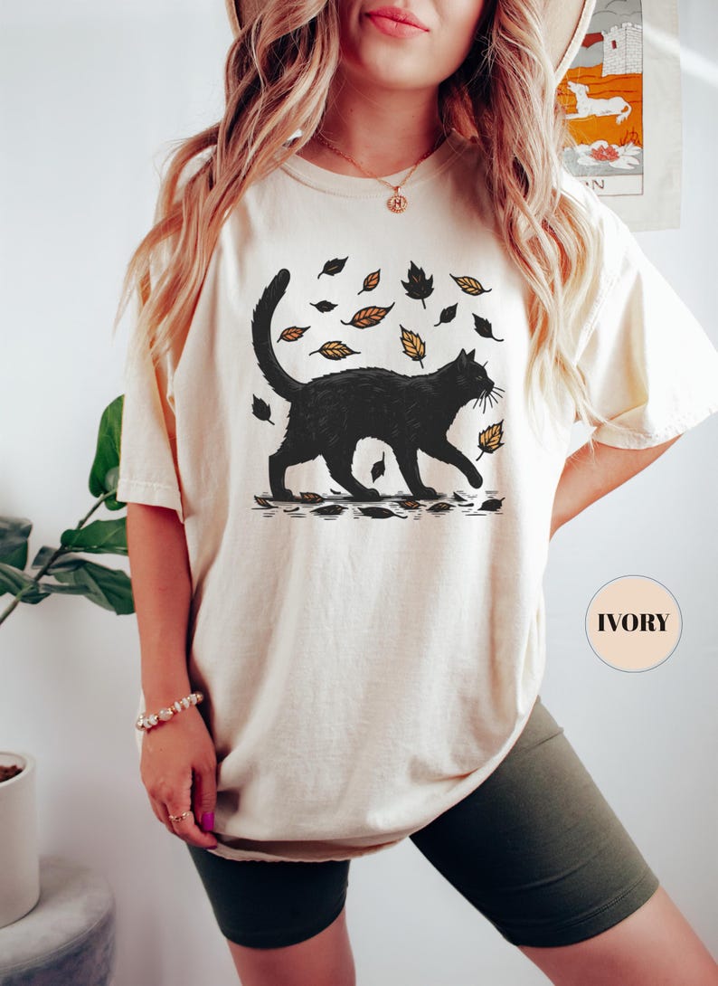 Black Cat Autumn Sweatshirt, Cat Graphic Tee, Gift For Cat Lovers, Cat Moms, Cozy Women Sweatshirt, Kitten Mom Sweater, Comfy Fall T-Shirt image 6