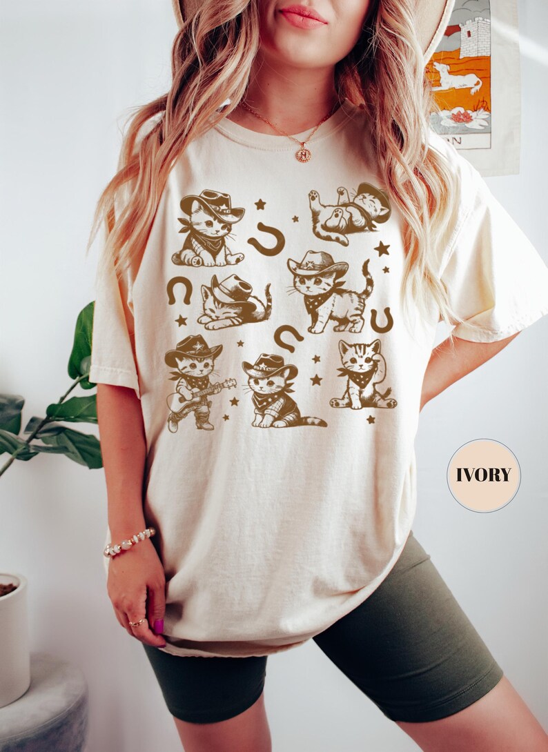 Comfort Colors Cowboy Kittens T-Shirt, Funny Cat Shirt, Vintage Oversized Tee, Retro Western Shirt, Kitten Aesthetic Graphic Tshirt image 4
