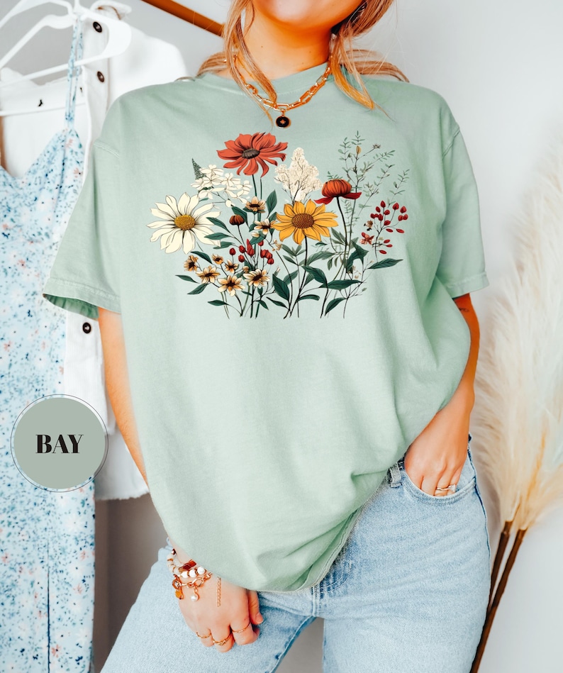 Vintage Comfort Colors® Wildflowers T-shirt, Boho Cottagecore Tshirt ...