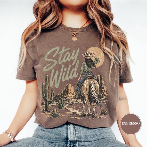 Stay Wild Western Comfort Colors T-Shirt, Cowgirl Desert Graphic Tee, Boho Cactus Country Shirt, Rodeo Aesthetic Gift, Trendy Vintage Cowboy