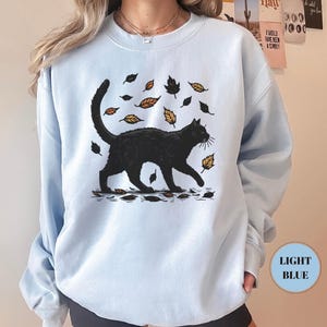 Black Cat Autumn Sweatshirt, Cat Graphic Tee, Gift For Cat Lovers, Cat Moms, Cozy Women Sweatshirt, Kitten Mom Sweater, Comfy Fall T-Shirt image 4