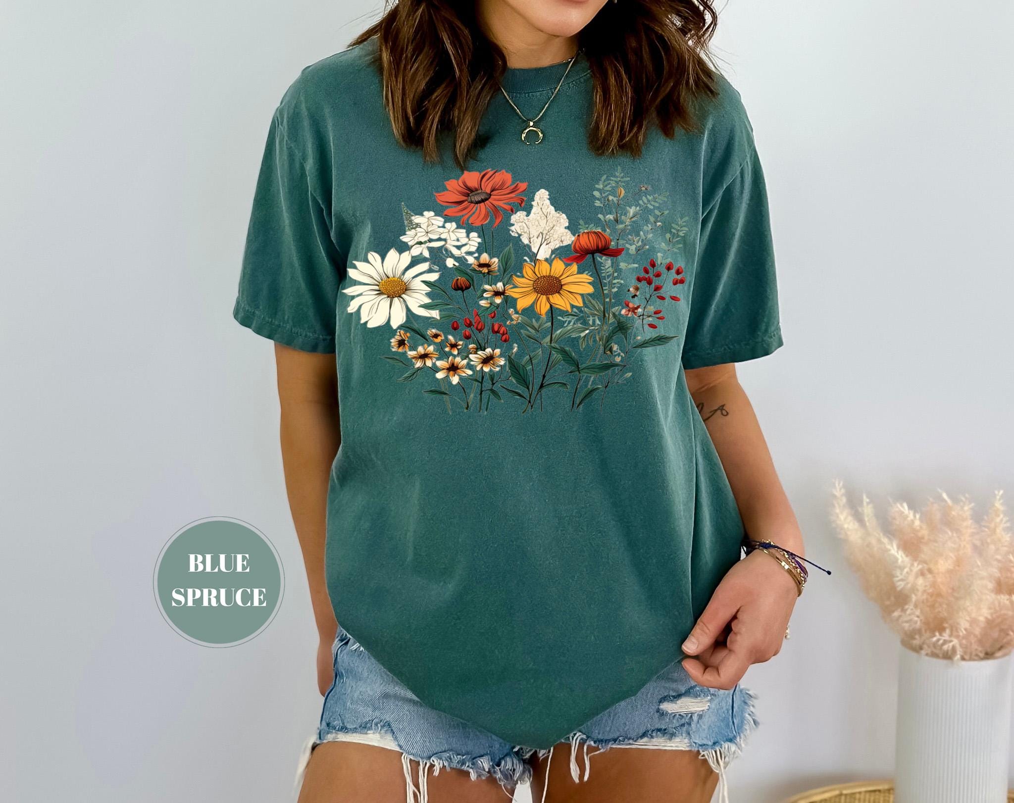 Vintage Comfort Colors® Wildflowers T-shirt, Boho Cottagecore Tshirt ...