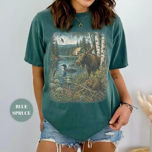Vintage Nature Wildlife T-shirt, North Woods Tee, Cottagecore Lake Loon-grafik, Stora komfortfärger, Cabincore-present, Friluftskläder bild 3