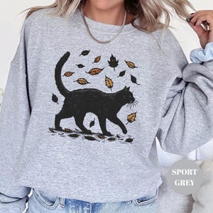 Black Cat Autumn Sweatshirt, Cat Graphic Tee, Gift For Cat Lovers, Cat Moms, Cozy Women Sweatshirt, Kitten Mom Sweater, Comfy Fall T-Shirt image 5