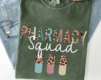 Pharmacy Squad Shirt Leopard Pill Tech Tee | Cute Pharmacy Technician Gift T-Shirt | Med School Student Pharmacist Outfit