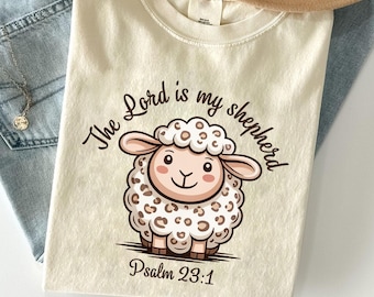 The Lord Is My Shepherd Shirt – Cute Christian Lamb Tee – Psalm 23:1 Bible Verse Shirt – Faith Kids Youth Gift – Religious Cartoon Design