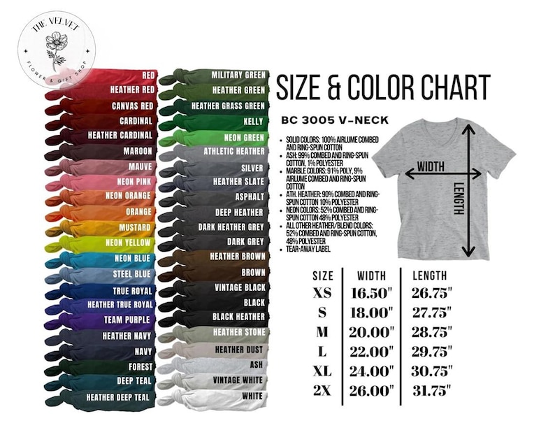 the size and color chart for a t - shirt