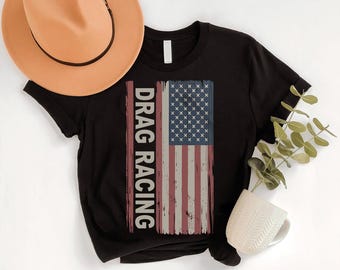 American Flag Drag Racing Shirt: Patriotic Car Enthusiast Gift