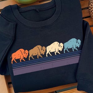 Retro Buffalo Shirt - Vintage Bison Silhouette Tee - Colorful Wildlife Graphic Sweatshirt - Western Nature Hiking Adventure Top