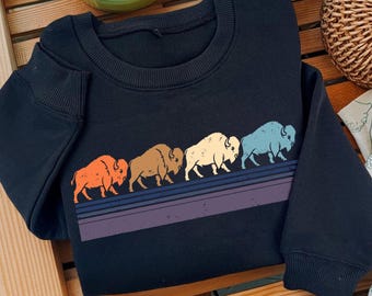 Retro Buffalo Graphic Tee: Vintage Bison Silhouette Sweatshirt