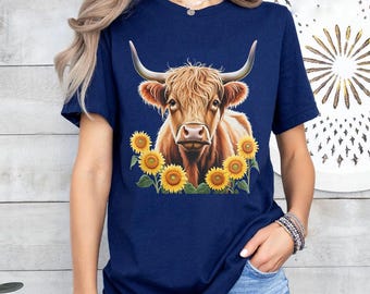 Cow Shirt with Sunflowers: Rustic Farm Animal Graphic Tee
