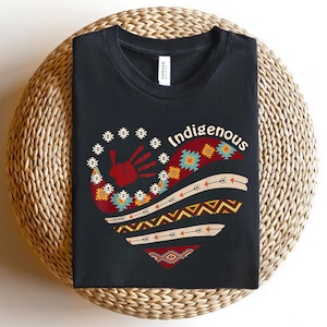 Indigenous Pride T-Shirt – Tribal Heart Design Tee – Cultural Heritage Shirt – Red Handprint Awareness Shirt – Native-Inspired Graphic Tee