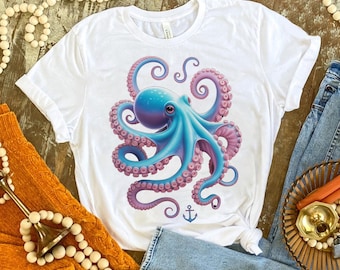 Octopus Graphic T-Shirt: Colorful Marine Life, Ocean Lover Gift