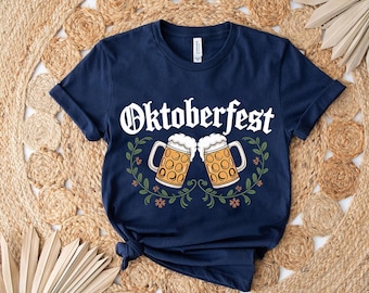 Oktoberfest T-Shirt: Beer Mugs & Flowers Graphic Tee