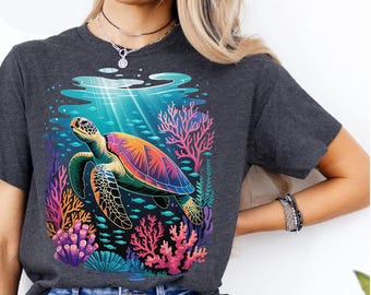 Colorful Turtle Graphic T-Shirt: Ocean Sea Life Cotton Tee