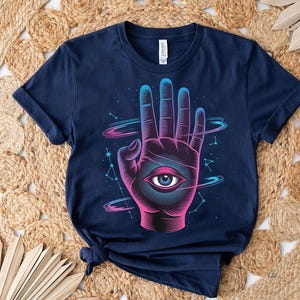 Cosmic Hand Eye Shirt - Psychedelic Third Eye Graphic Tee - Spiritual Trippy Vibes T-Shirt - Galaxy Mystic Boho Gift