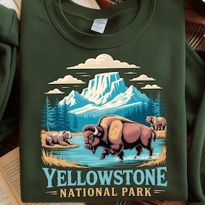 Yellowstone National Park Shirt - Buffalo and Bear Wildlife Tee - Scenic Mountain Hiking Sweatshirt - Outdoor Adventure Gift