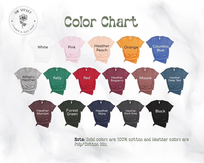 a picture of a color chart for a t - shirt