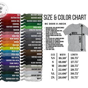 the size and color chart for a t - shirt