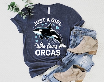 Just a Girl Who Loves Orcas Shirt - Cute Killer Whale Tee - Ocean Animal Lover Gift - Marine Life Graphic T-Shirt for Girls