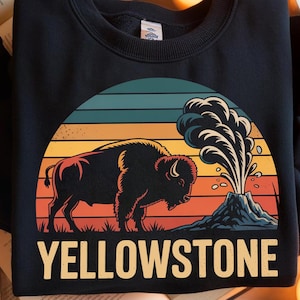 Yellowstone Buffalo Shirt - Retro Bison National Park Tee - Geyser Graphic Sweatshirt - Wildlife Hiking Camping Adventure Gift