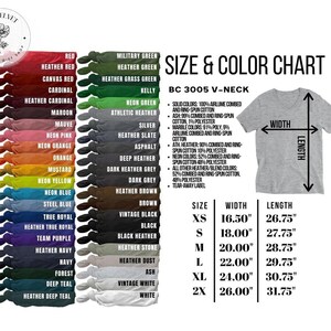 the size and color chart for a t - shirt
