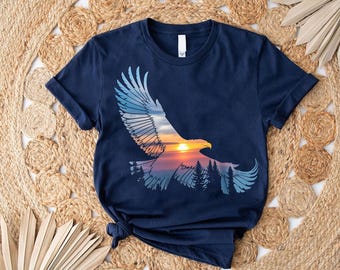 Sunset Eagle Graphic Tee: Forest Landscape Wildlife Shirt