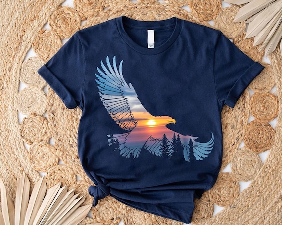 Sunset Eagle Graphic Tee: Forest Landscape Wildlife Shirt