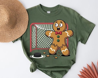 Funny Gingerbread Man Hockey Goalie T-Shirt: Christmas Humor Gift