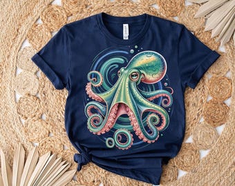 Colorful Octopus Graphic Tee: Ocean Animal Art Shirt