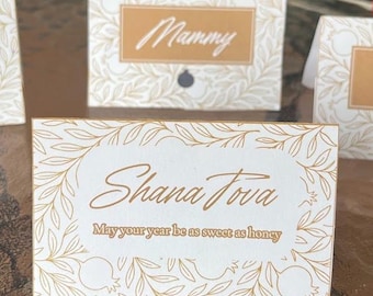 Tarjetas de lugar para Rosh Hashaná: Diseño editable de granada (Descarga PDF)